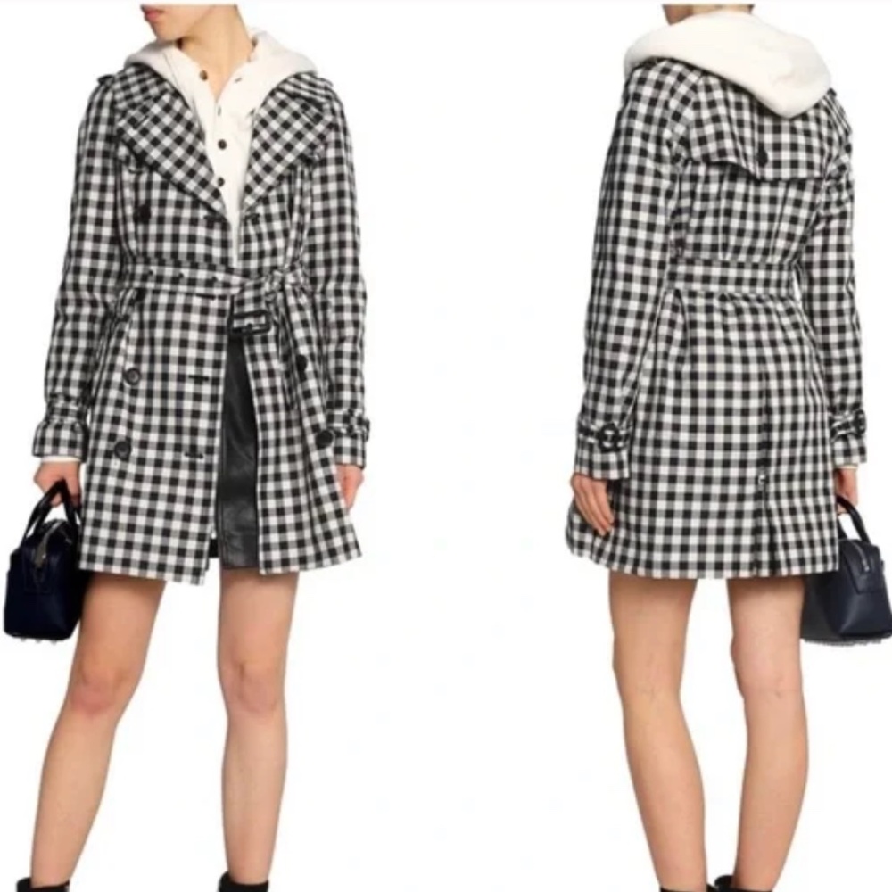 Coach | Black and Ivory Gingham Mid Length Trench Coat Size 10
